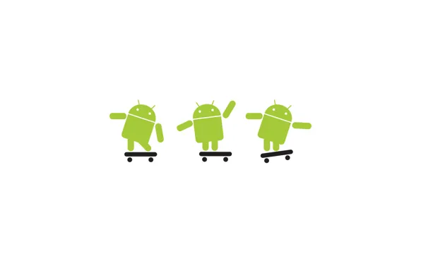 Белый фон, android, зелёные, скейты