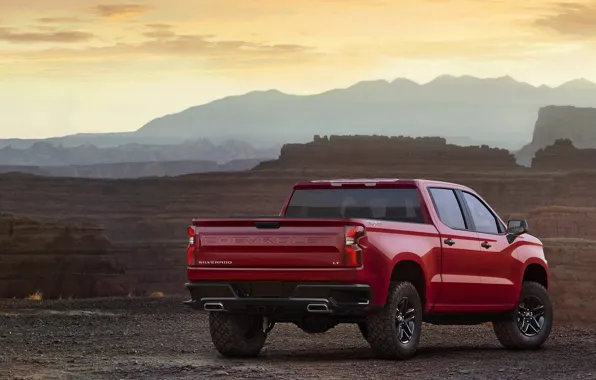 Картинка красный, Chevrolet, каньон, пикап, Silverado, Z71, Trail Boss, 2019