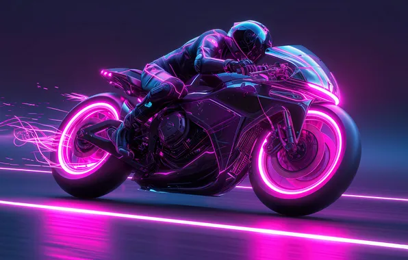 Картинка bike, digital, art, neon, sports