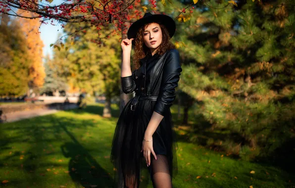 Girl, hat, young, beautiful, model, pretty, sweet, leather clothes