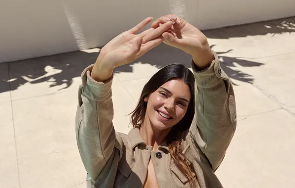 Взгляд, девушка, солнце, поза, улыбка, модель, рубашка, Kendall Jenner