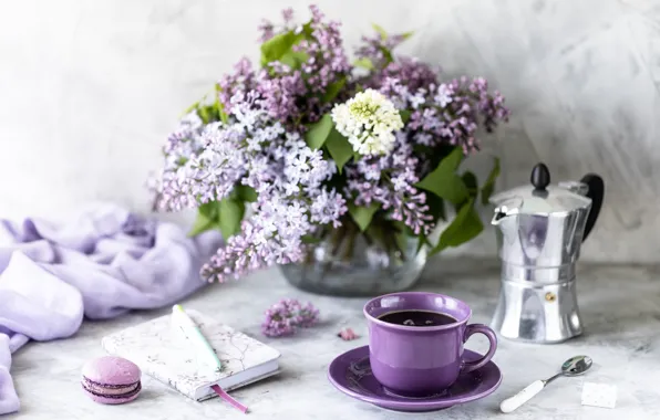 Картинка кофе, ручка, блокнот, ваза, Karina Klachuk