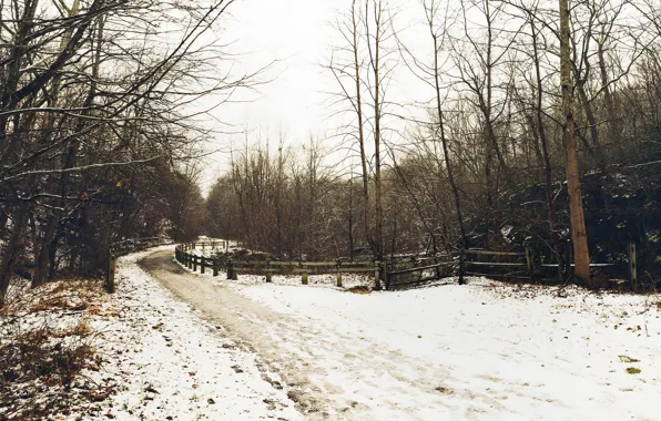 Картинка зима, дорога, пейзаж, забор