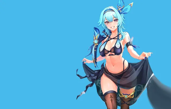 Girl, hot, sexy, dress, boobs, blue, anime, pretty