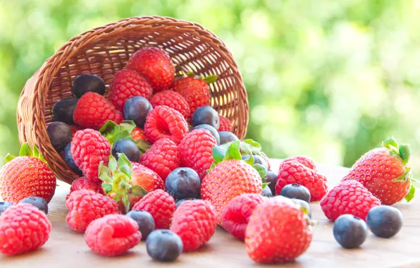 Картинка ягоды, малина, черника, клубника, корзинка, fresh, strawberry, blueberry