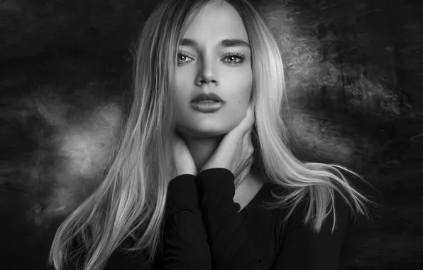 Девушка, лицо, фото, волосы, черно-белое, красивая, взгялд, Joachim Bergauer