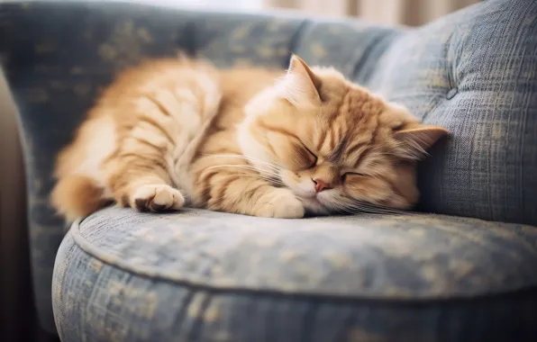 Кошка, кот, поза, уют, котенок, диван, сон, пушистый