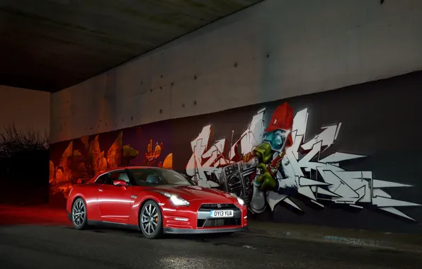 Nissan, Red, GT-R, Graffity, Tunel