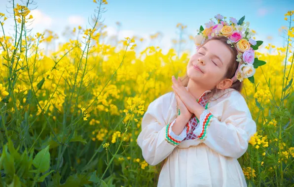 Поле, лето, свет, цветы, природа, поза, настроение, девочка