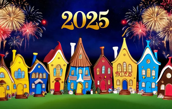 Цифры, Новый год, дата, 2025, ИИ-арт, нейросеть, Новый 2025 год