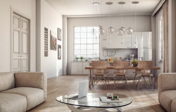 Интерьер, кухня, style, гостиная, Villa, столовая, Loft Apartment, Painti