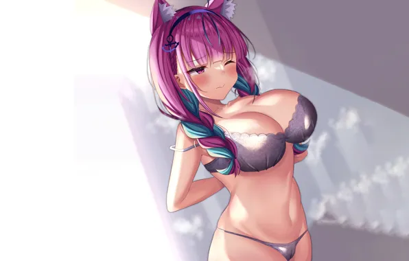 Girl, sexy, lingerie, pantsu, bra, cleavage, panties, pink hair