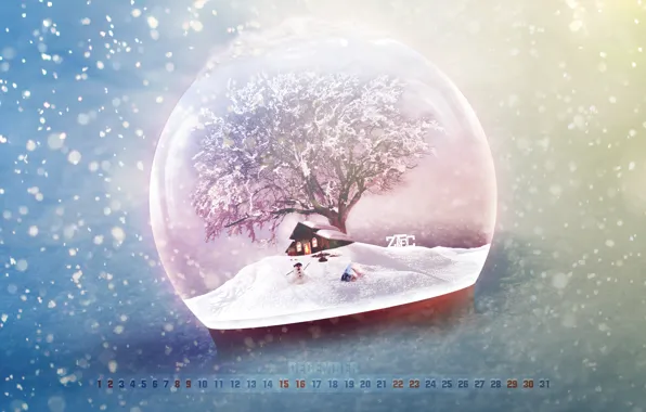 Зима, снег, дом, дерево, новый год, рождество, снеговик, new year