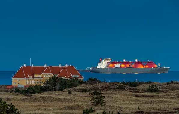 Картинка пейзаж, дом, корабль, Denmark, Skagen, Nordjylland