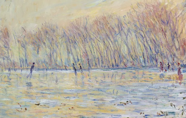 Картинка пейзаж, картина, Claude Monet, Клод Моне, Катающиеся на Коньках в Живерни