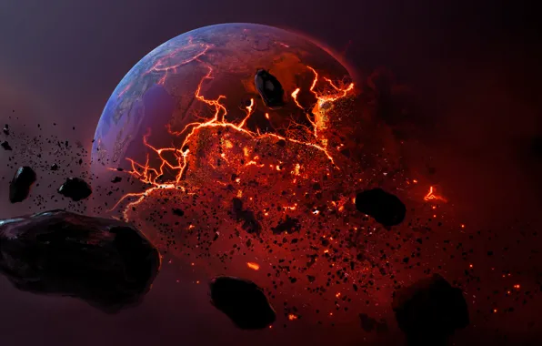 Картинка метеорит, planet, мертвая планета, горящая земля