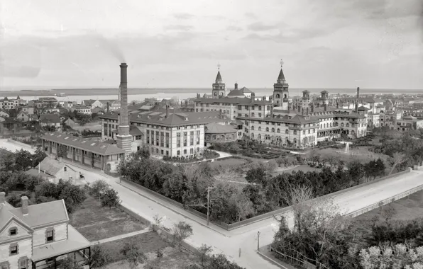 Ретро, дома, Флорида, панорама, США, 1890-й год, Понс-де-Леон