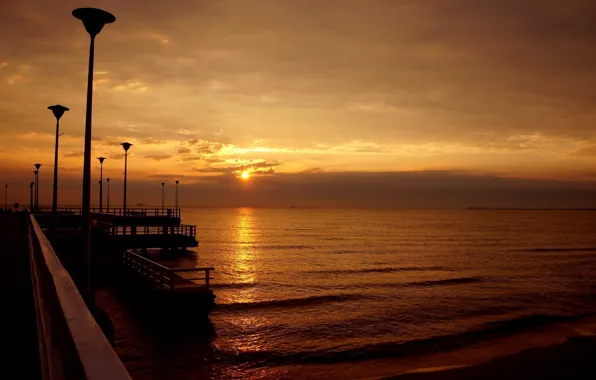 Sky, sea, ocean, sunset, water, pier