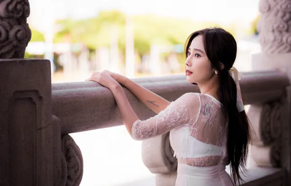 Взгляд, руки, азиатка, боке