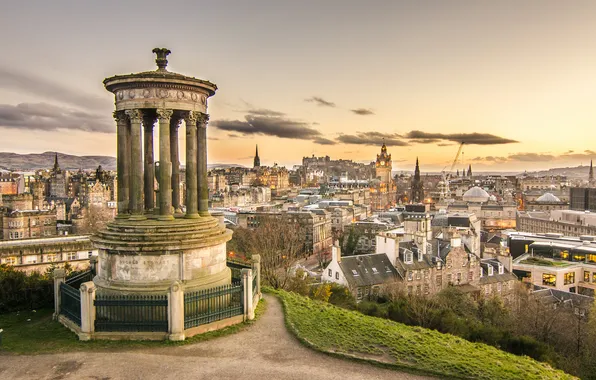 Шотландия, панорама, Scotland, Эдинбург, Edinburgh, Dugald Stewart Monument, Calton Hill