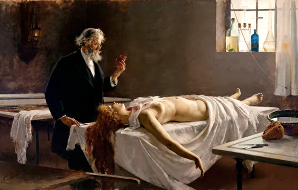 Картинка картина, Anatomía del corazón, Вскрытие, испанский художник, У неё было сердце, Анатомия сердца, Enrique Simonet …