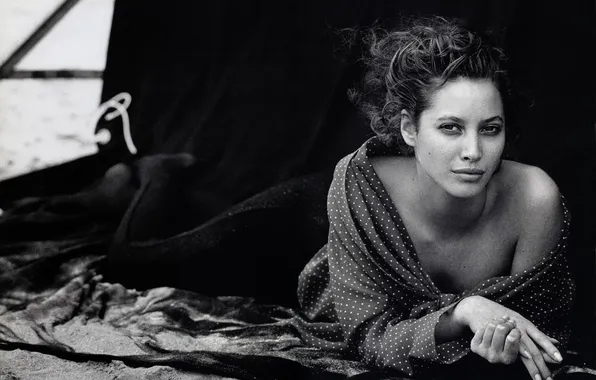 Girl, portrait, Peter Lindbergh, black white, Christy Turlington