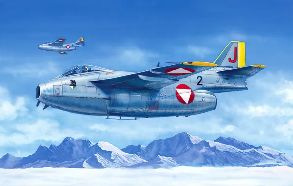 Картинка art, airplane, aviation, jet, Saab 29 Tunnan