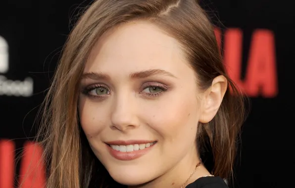 Взгляд, поза, улыбка, портрет, актриса, фотосессия, hair, Elizabeth Olsen