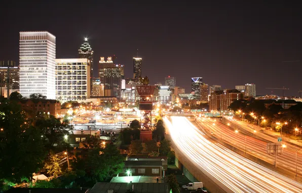 Дорога, ночь, город, USA, Georgia, Atlanta