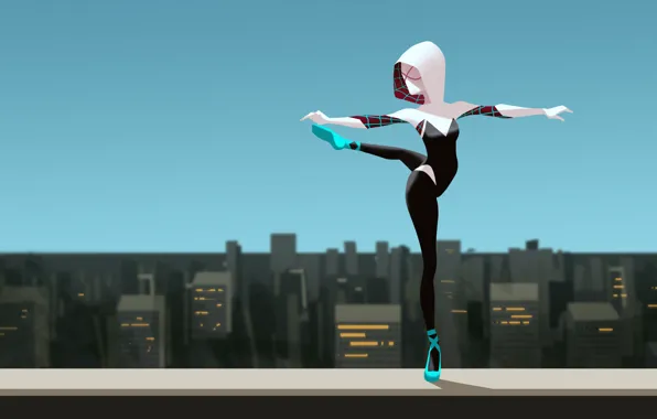 Крыша, город, танец, небоскребы, Gwen Stacy, Женщина-паук, spider woman, Гвен Стейси