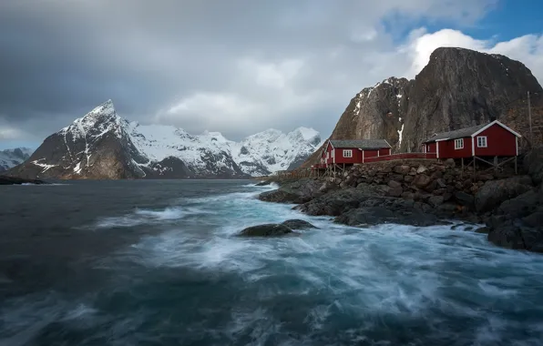 Картинка Norway, Hamnøy, Red Houses, Lofoten Archipelago