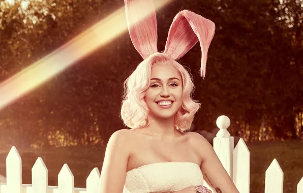 Улыбка, кролик, Певица, Miley Cyrus, ушки, singer, Майли Сайрус