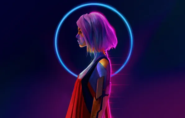 Музыка, Стиль, Girl, Фон, Fantasy, Style, Neon, Illustration
