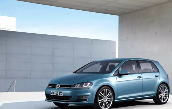 Машина, volkswagen, белый фон, гольф, синяя, golf
