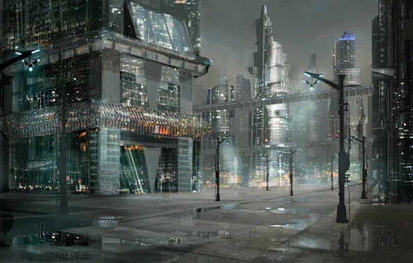 Картинка city, anime, night, street, japanese