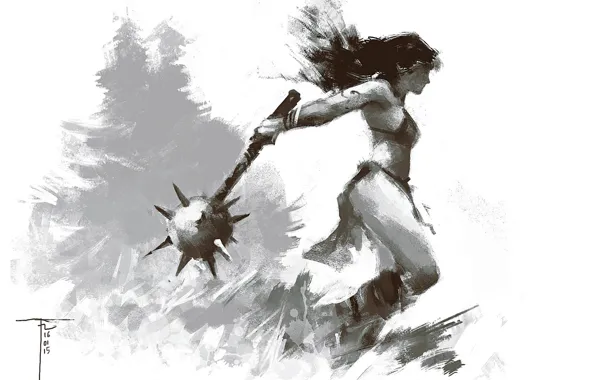 Картинка девушка, оружие, фон, воительница, булава