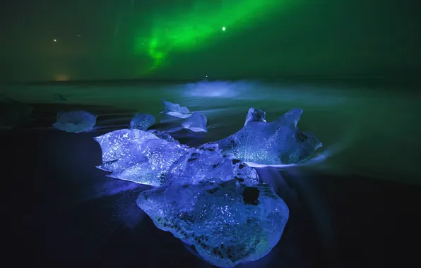 Картинка Nature, Winter, Landscape, Water, Snow, Iceland, Travel, Northern Lights