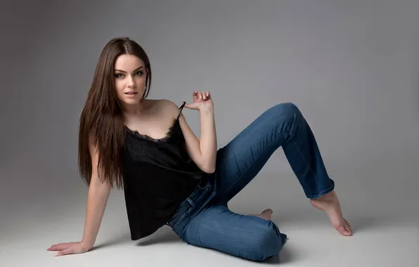 Girl, beautiful, model, jeans, sweet, brunette, long-haired, nadia lovechanko