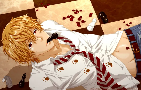 Взгляд, лепестки, парень, блондин, Волчица и чёрный принц, ookami shoujo to kuro ouji
