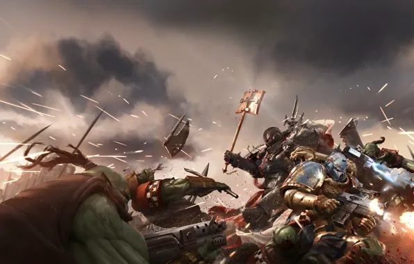 Картинка война, бой, битва, орк, art, space marine, Вархаммер, Warhammer 40K