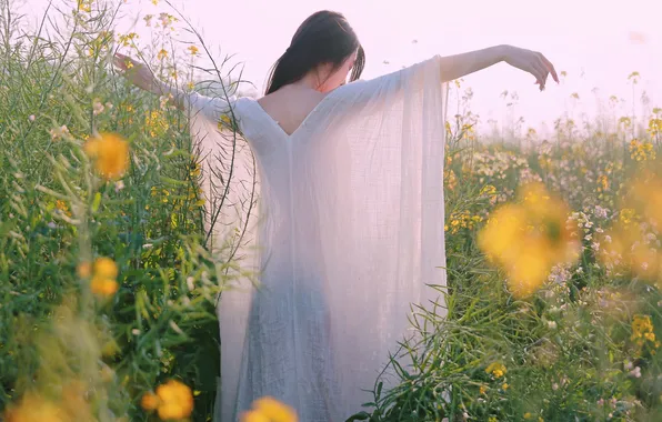 Asian, Model, Flowers, Woman, Back, Behind, Outdoor, Plants
