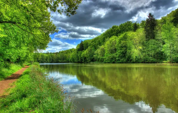Картинка пейзаж, природа, река, HDR, Германия, тропинка, Hessen Lich