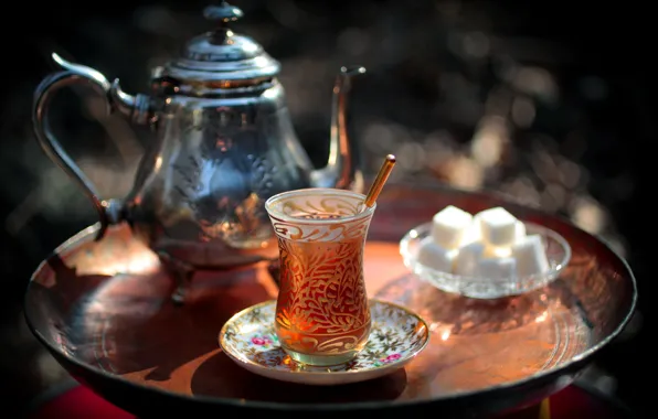 Чай, чайник, сахар, напиток