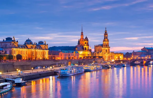 Небо, Город, Германия, Дрезден, Улица, City, Сумерки, Germany