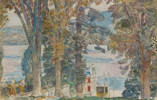 Пейзаж, рисунок, акварель, Frederick Childe Hassam, Чайльд Гассам, Ньюбург. Нью-Йорк
