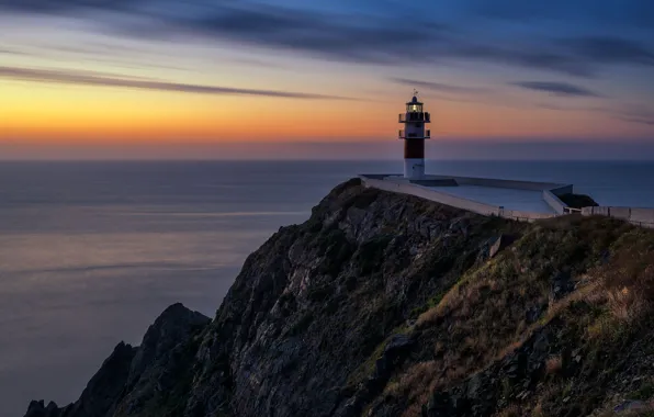 Картинка море, ночь, маяк, Cabo Ortegal