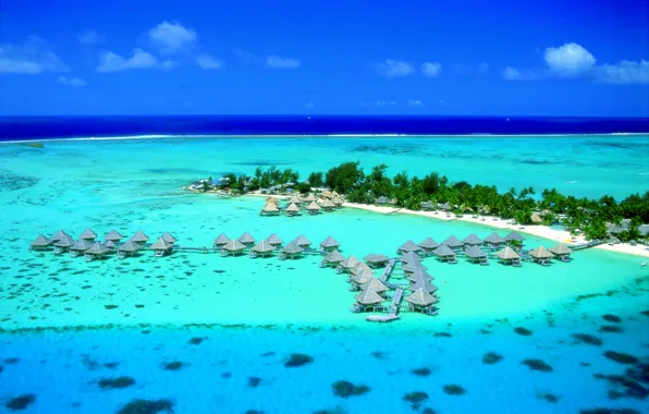 Океан, отель, лагуна, Bora-Bora, Resort, Le-Moana
