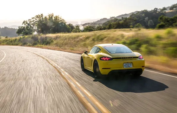 Скорость, Porsche, Cayman, вид сзади, GTS, 718, 2019