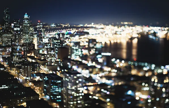 Картинка ночь, city, город, огни, здания, Сиэтл, USA, США