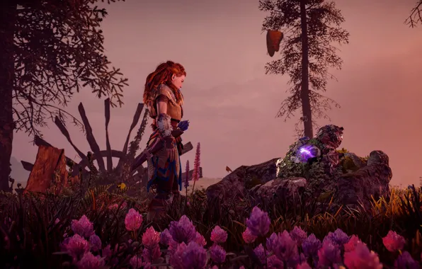 Девушка, цветы, природа, Horizon Zero Dawn